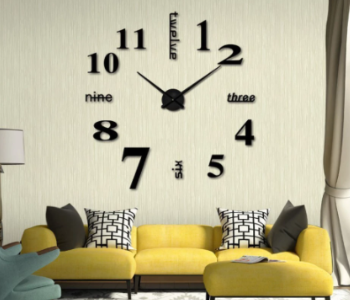 Large DIY 3D Mirror Effect Sticker Digital Wall Clock - Black  - Zoom Image 2