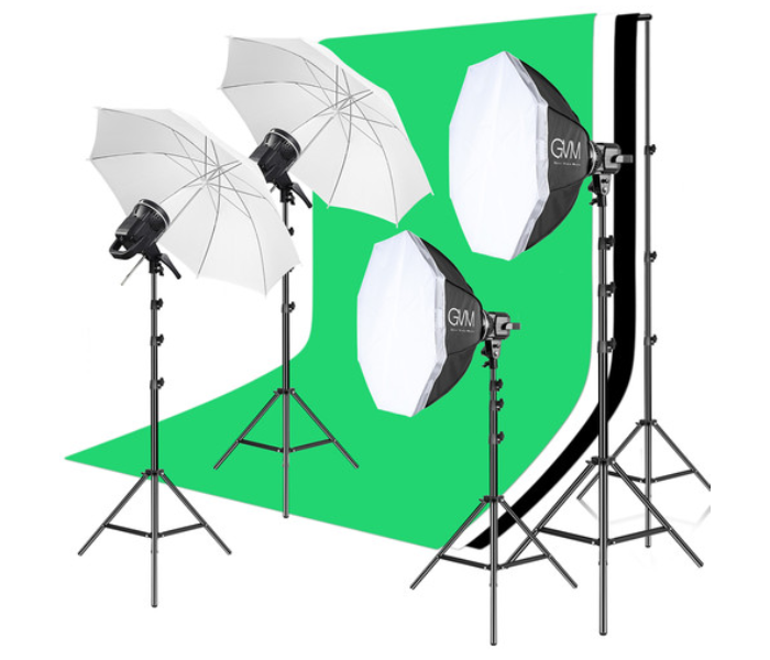 GVM AWP-1137 P80S 4 Light Kit With Umberala Softbox And Backdrop - Black and White - Zoom Image 1