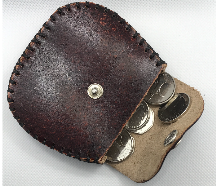 Handmade Leather Small Bag for Coins- Brown - Zoom Image 2