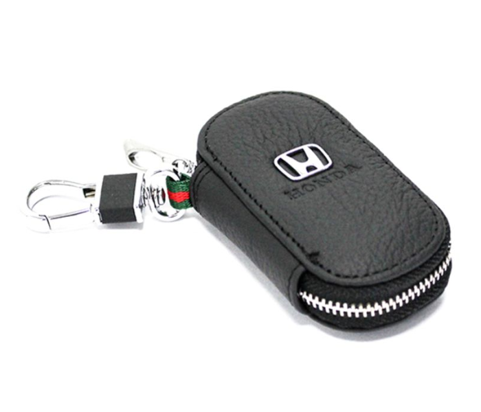 Fob Case Keychain with Carabiner Hook for Honda - Black and Silver - Zoom Image