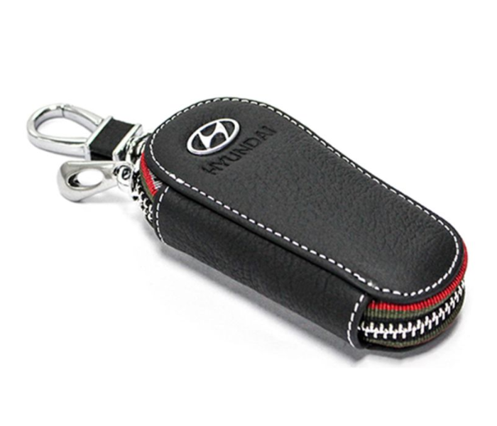 Key Case Ring with Carabiner Hook for Hyundai - Black and Silver - Zoom Image