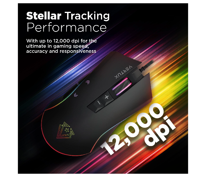 Vertux RODON 12000DPI Ultra-Fluid Wired 7 Button Programmable RGB Gaming Mouse - Black - Zoom Image 3