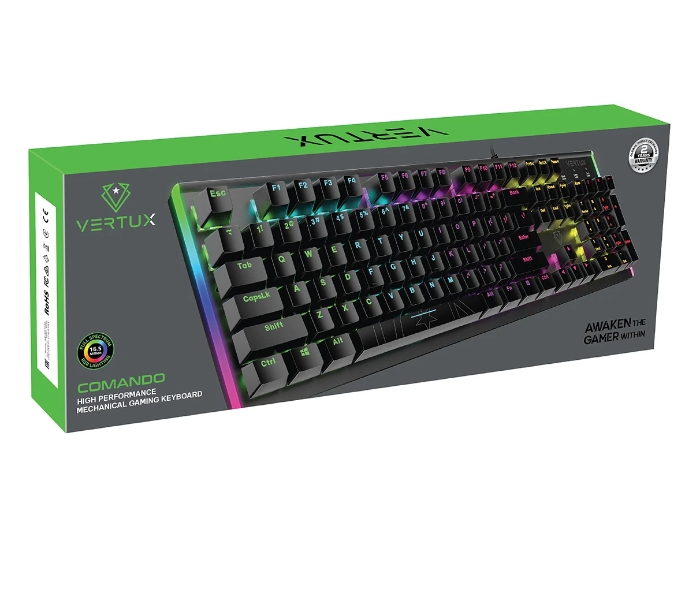 Vertux COMANDO English or Arabic Full Size Mechanical Gaming Keyboard With Quick Media Keys - Black - Zoom Image 5