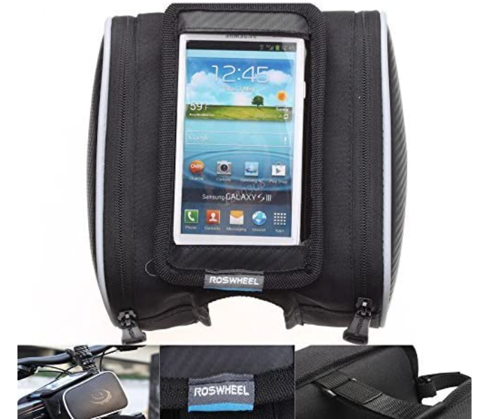 Roswheel 5.5inch Tube Pannier Double Pouch Cellphone Touchscreen Waterproof Cycling Bag- Black - Zoom Image 2