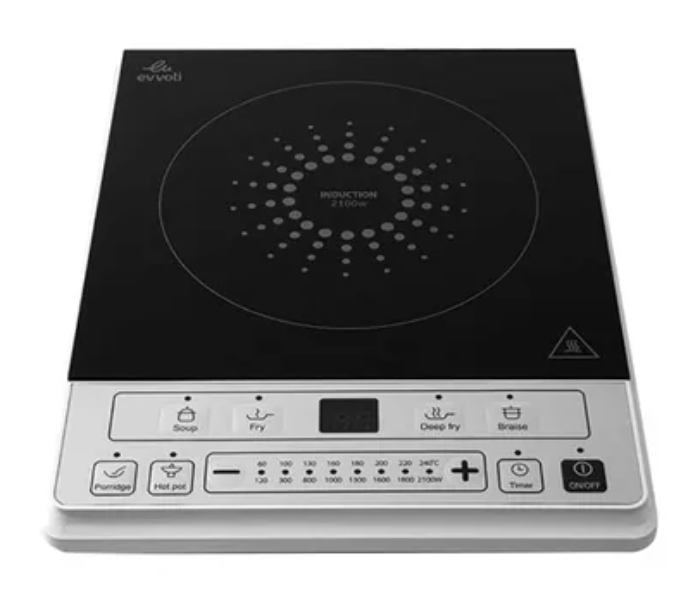 Evvoli EVKA-IH106S 2100W Induction Hob Soft Touch Control With 8 Stage Power Setting And 6 Cooking Programs - Black and Silver - Zoom Image 1