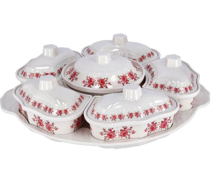 Royalford RF9994 14 Piece Rotating Serving Tray Garden – White and Red - Zoom Image 1