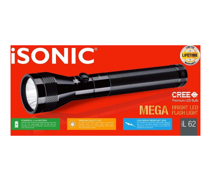 iSonic IL 62 3W Mega Bright LED Flash Light - Black - Zoom Image