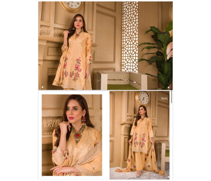 Trends Boutique MZ102 Embroidered Lawn Salwar Material with Embroidered Chiffon Dupatta - Cream - Zoom Image