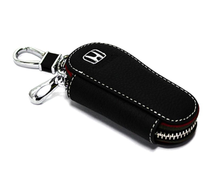 Key Case Ring with Carabiner Hook for Honda - Black and Silver - Zoom Image