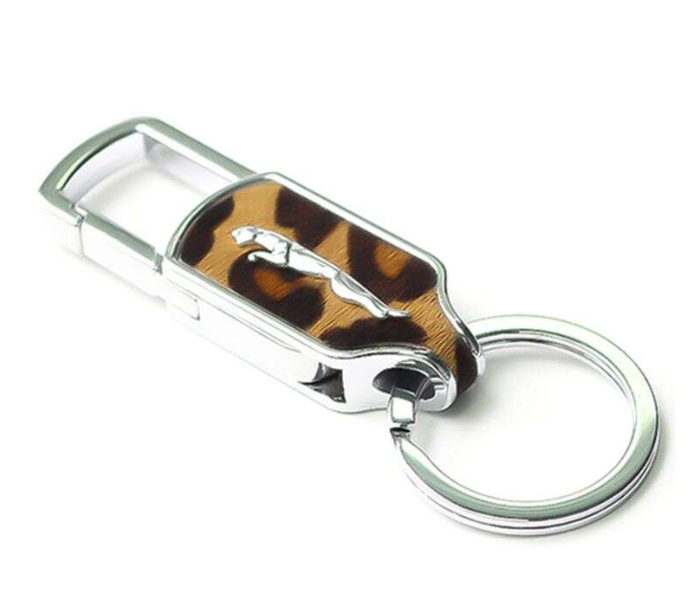 Designer Case Car Keychain with Carabiner Hook for Jaguar - Brown and Silver - Zoom Image