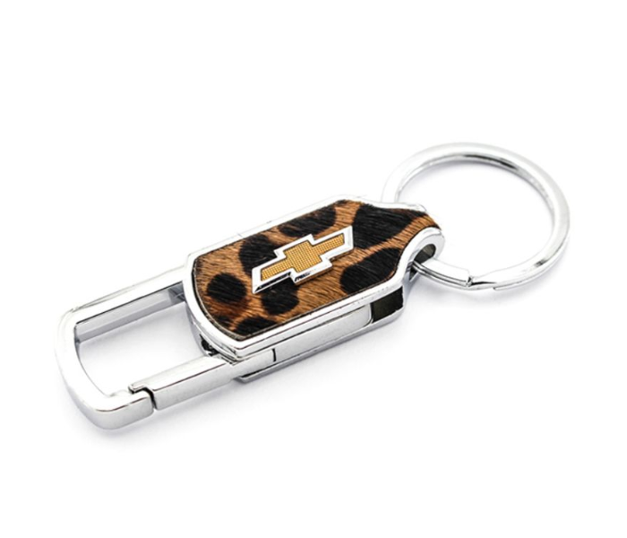 Designer Case Car Keychain with Carabiner Hook for Chevrolet - Brown and Silver - Zoom Image