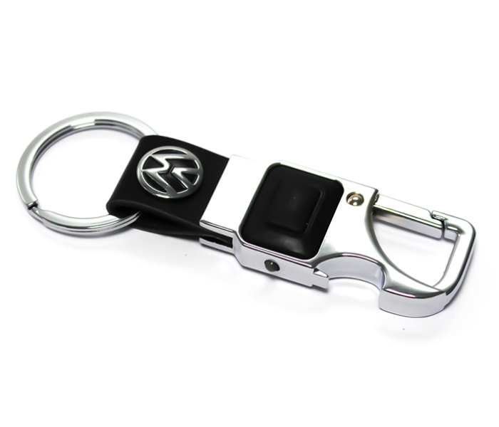 Brand Logo Keychain with Carabiner Hook for Volkswagen - Black and Silver - Zoom Image