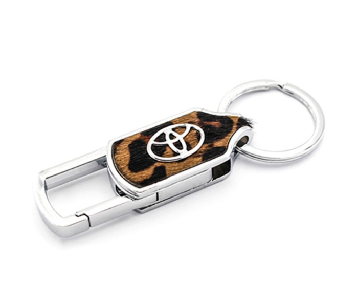 Designer Case Car Keychain with Carabiner Hook for Toyota - Brown and Silver - Zoom Image