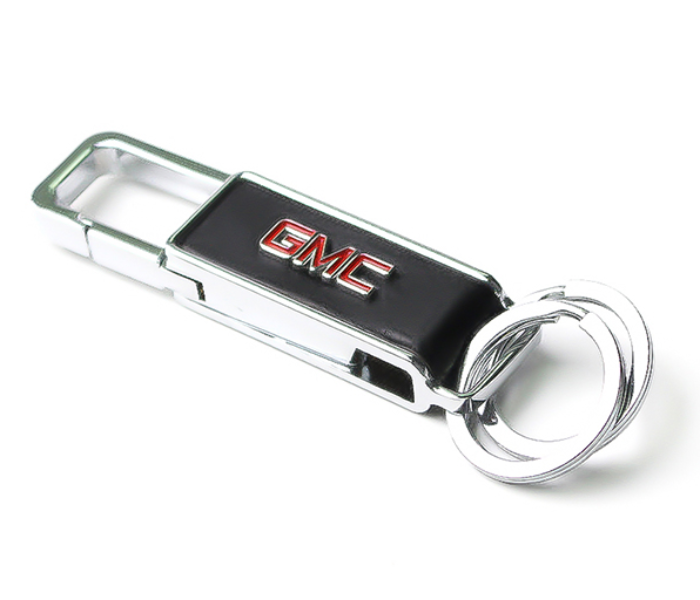 Car Keychain with Carabiner Hook for GMC - Black and Silver - Zoom Image