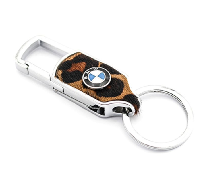 Designer Case Car Keychain with Carabiner Hook for BMW - Brown and Silver - Zoom Image