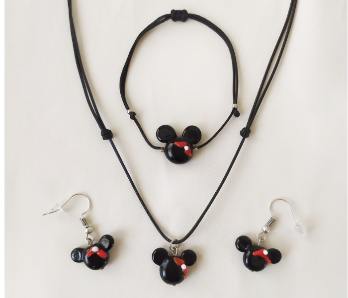 Handmade Glass Art Mickey Head Jewellery Set - Black - Zoom Image 1