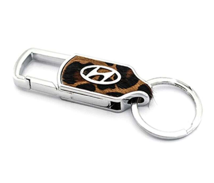 Designer Case Car Keychain with Carabiner Hook for Hyundai - Brown and Silver - Zoom Image