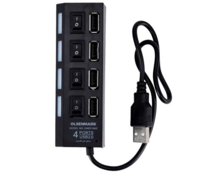 Olsenmark OMES1805 500GB Ultra-slim 4 Port USB 2.0 Hub - Black - Zoom Image 3