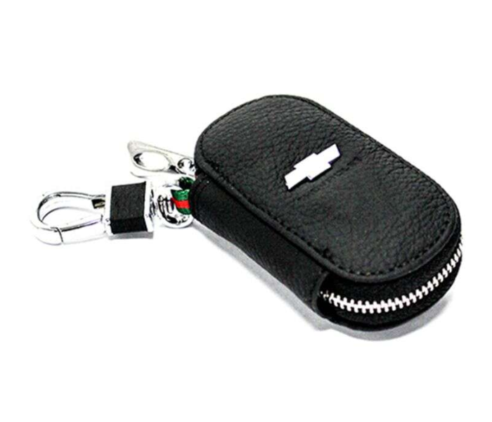 Fob Case Keychain with Carabiner Hook for Chevrolet - Black and Silver - Zoom Image