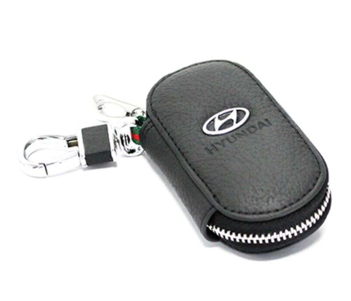 Fob Case Keychain with Carabiner Hook for Hyundai - Black and Silver - Zoom Image