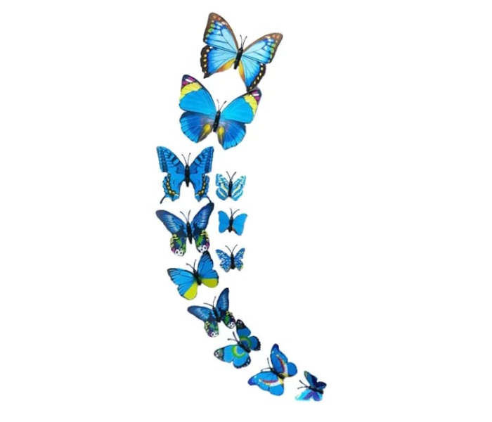 Serah Home Decors 12 Pieces PVC 3D Butter Fly Sticker - Blue - Zoom Image