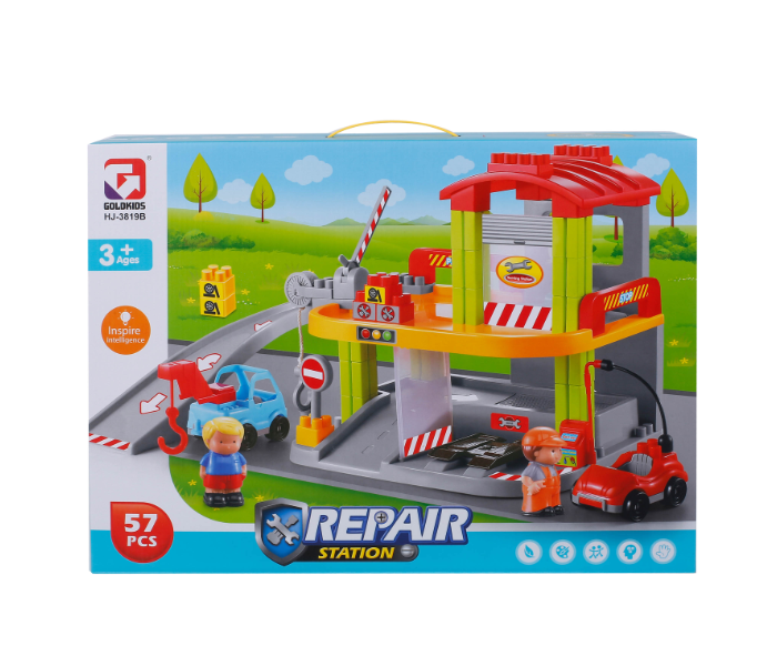 Goldkids HJ-3819B 57 Pieces Color Box Building Repair Station Class Self-Loading for Kids - Zoom Image