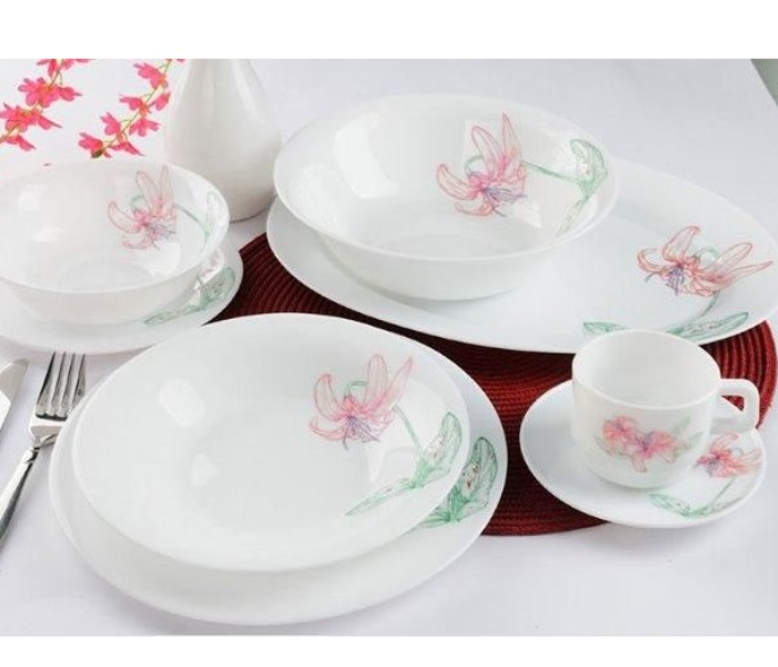 Royalford RF7374 82 Pcs Round Opal Ware Dinner Set- White - Zoom Image