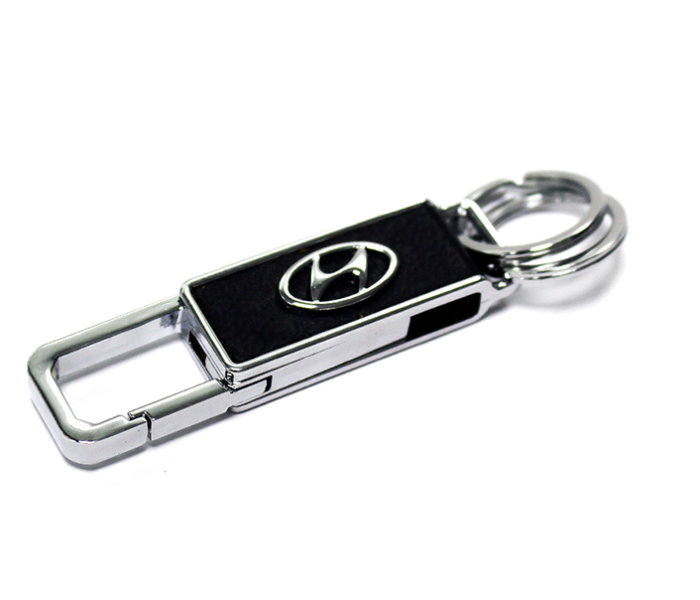 Car Keychain with Carabiner Hook for Hyundai - Black and Silver - Zoom Image