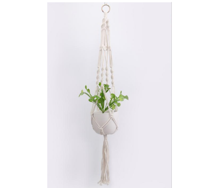 Serah Home Decors Hanger with Tale Wooven Macrame Hanger Design 1 - White - Zoom Image