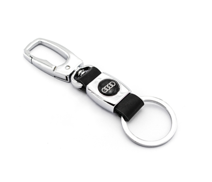 Logo Car Keychain with Carabiner Hook for Audi - Black and Silver - Zoom Image