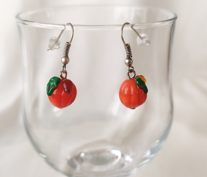 Handmade Glass Art Pumpkin Jewellery Set - Orange - Zoom Image 2