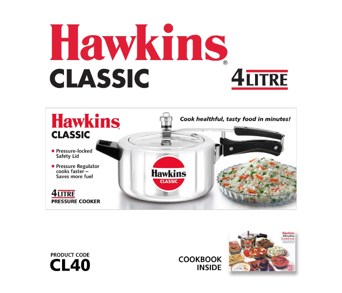 HAWKIN Classic CL40 4-Liter New Improved Aluminum Pressure Cooker, Small,  Silver 