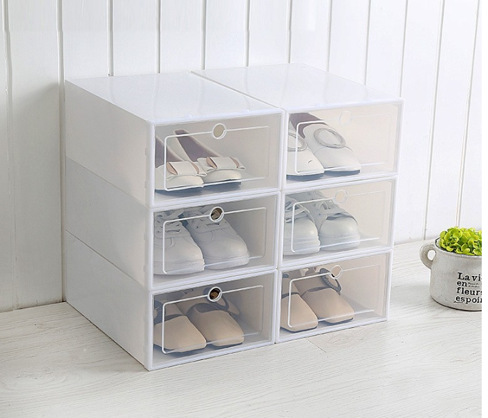 1 PC Stockable Transparent Shoe Box Multi Use Plastic Shoe Storage Box Organizer - White - Zoom Image 1