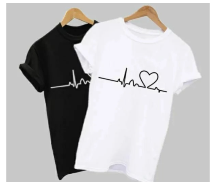 2 Piece New Summer Love Printed XXL Womens Short Sleeve Causal T-Shirts - Black and White - Zoom Image 1