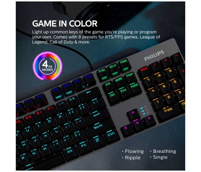 Philips RGB SPK8404 Mechanical Gaming Keyboard - Black - Zoom Image 5