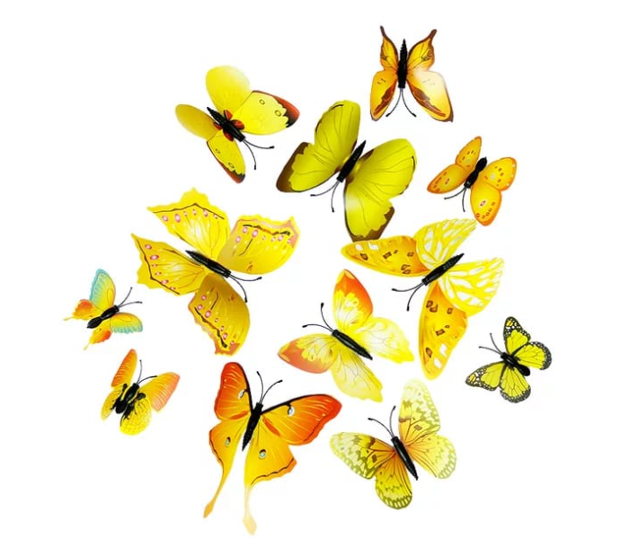 Serah Home Decors 12 Pieces PVC 3D Butter Fly Sticker - Yellow - Zoom Image