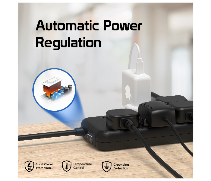 Promate POWERCORD17W-4M 4 Meter Universal 10 in 1 Surge Protector Charging Station with 6 AC Outlet Power Strip - Zoom Image 6