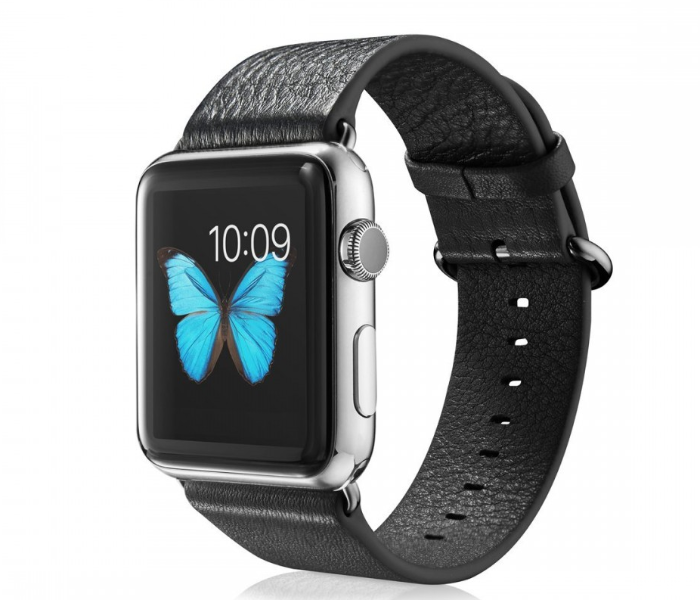 Trands TR-AW64-BL Leather Replacement Strap for Apple Watch Series - Black - Zoom Image