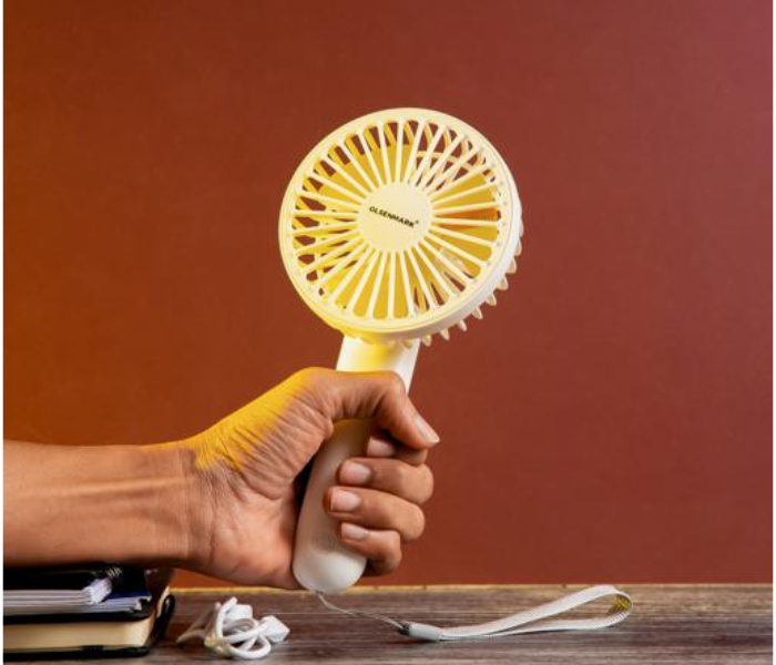 Olsenmark OMF1801 Reachargble Mini Personal Portable Fan with 3 Speed Options - White and Yellow - Zoom Image 4