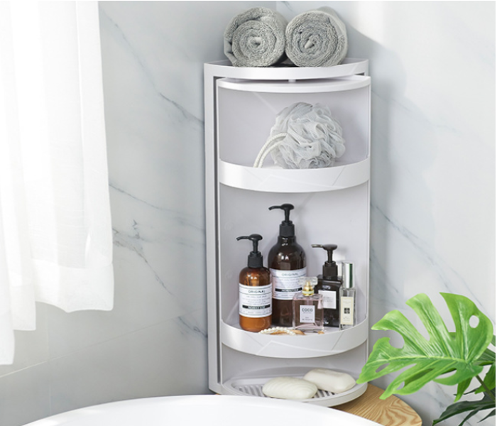 Medium Bathroom Rack Storage Rotatable Two Layers Bathroom Corner Storage Rack Plastic Bathroom Corner Shelf Shelves-White - Zoom Image 4