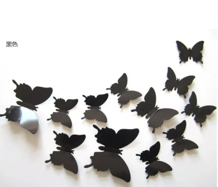 Serah Home Decors 12 Pieces PVC 3D Butter Fly Sticker - Black - Zoom Image