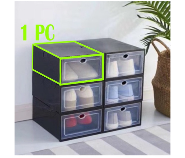 1 PC Stockable Transparent Shoe Box Multi Use Plastic Shoe Storage Box Organizer - Black - Zoom Image 1