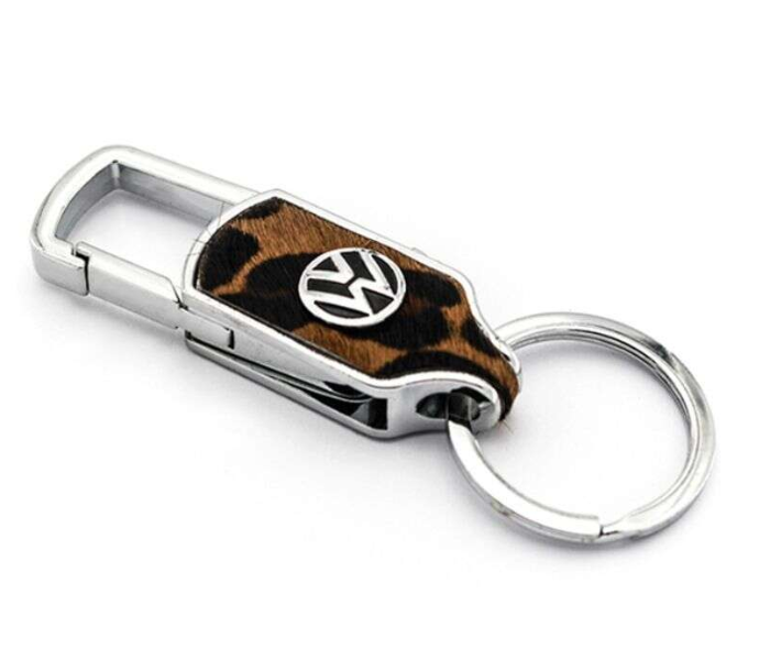 Designer Case Car Keychain with Carabiner Hook for Volkswagen - Brown and Silver - Zoom Image