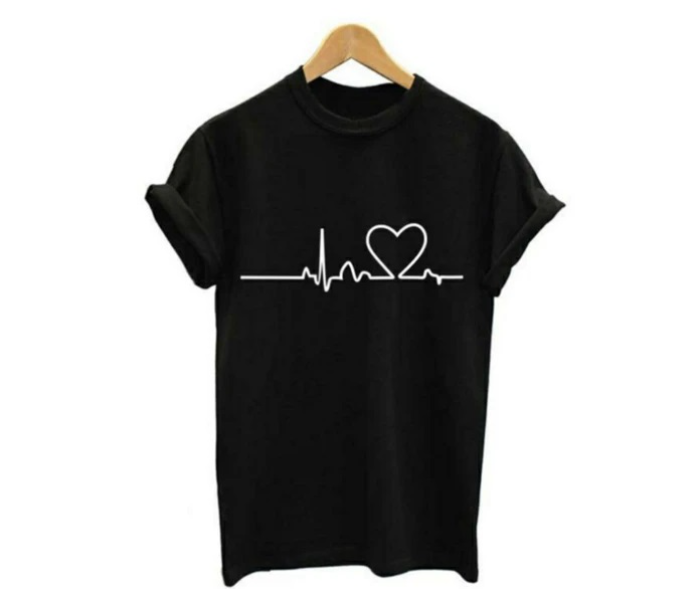 2 Piece New Summer Love Printed Medium Womens Short Sleeve Causal T-Shirts - Black and White - Zoom Image 2