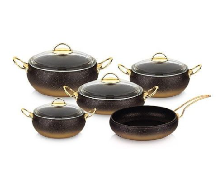 OMS Collections 9 Pieces Belly Shape Granitec Cookware Set – Black and Gold - Zoom Image