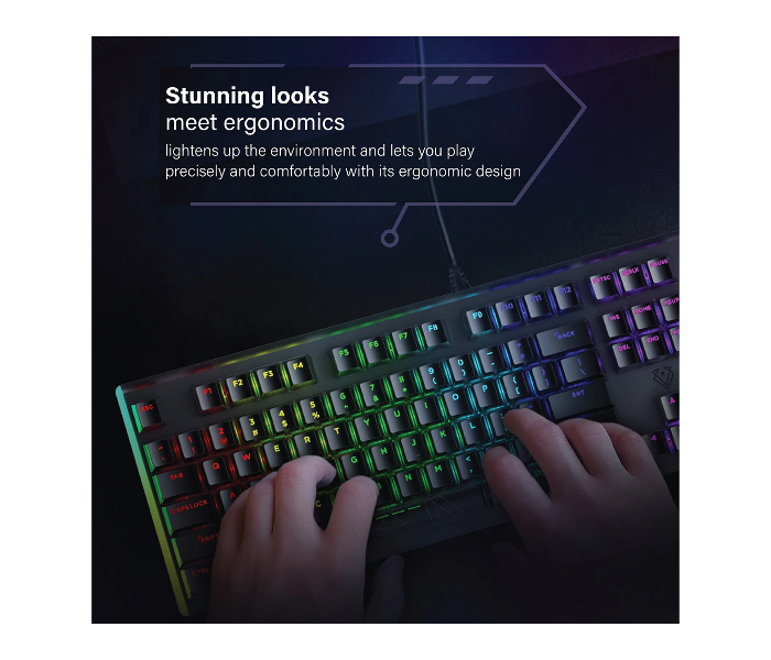 Vertux COMANDO English or Arabic Full Size Mechanical Gaming Keyboard With Quick Media Keys - Black - Zoom Image 2