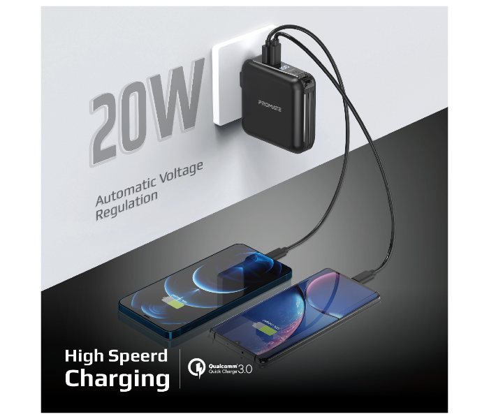 Promate POWERPACK-PD20 2 In 1 Universal 15000mAh Power Bank with Multi Regional AC Plug - Black - Zoom Image 2