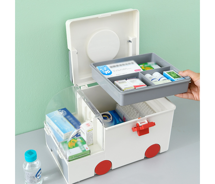 Ambulance Shaped Medical Storage Kit Box- White - Zoom Image 2