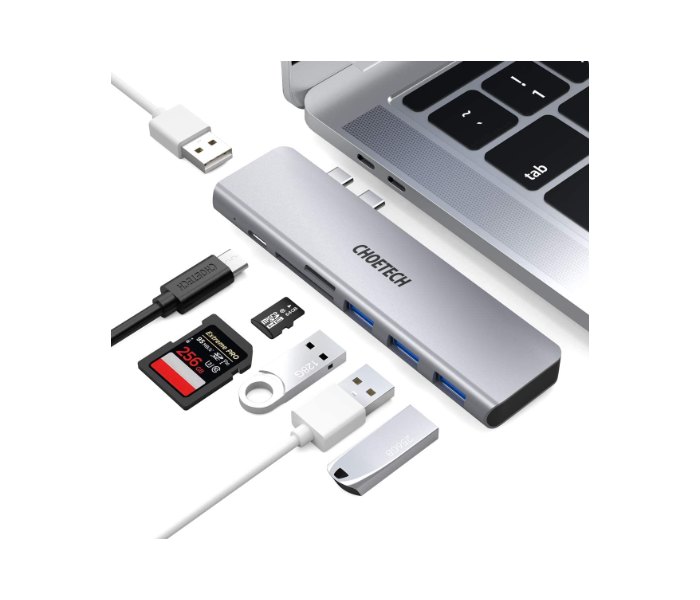 Choetech USB C Hub Adapter Card Reader for MacBook – Silver - Zoom Image 1