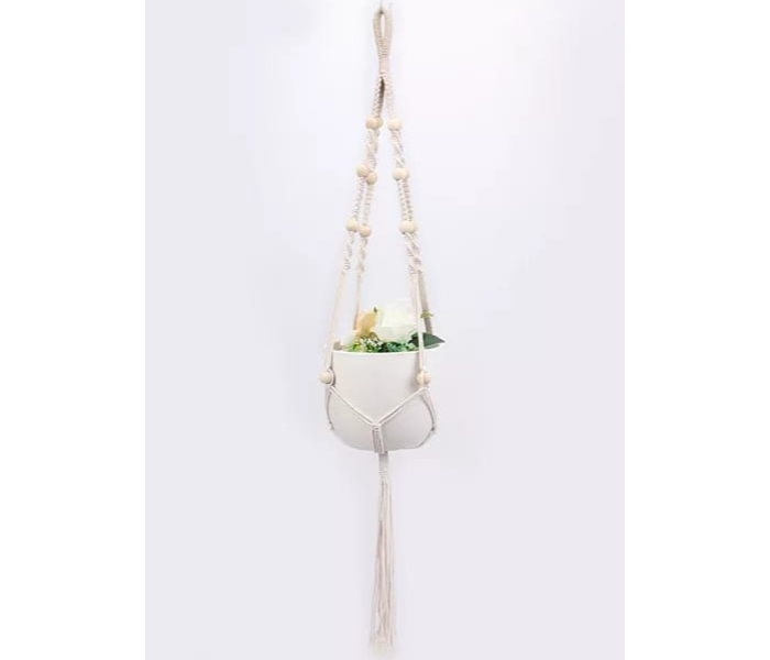 Serah Home Decors Hanger with Tale Wooven Macrame Hanger Design 2 - White - Zoom Image